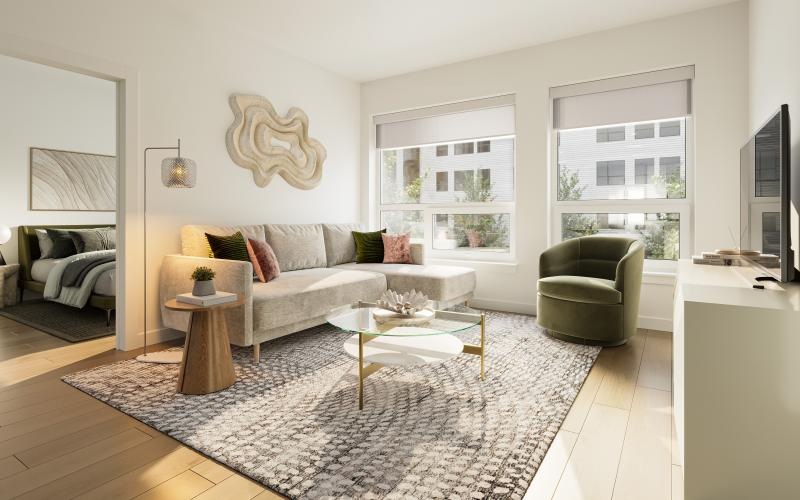 a living room with a couch and a coffee table