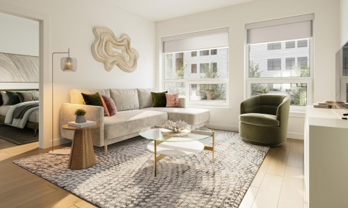 a living room with a couch and a coffee table